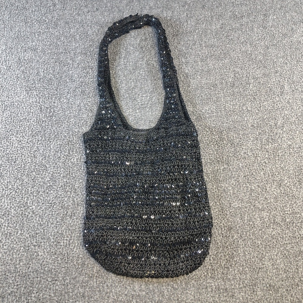 Y2K Sparkly Black Sequin Tote Bag Knit Shoulder Purse